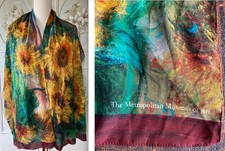 VTG METROPOLITAN MUSEUM SCARF 100% SILK THE MET VAN GOGH SUNFLOWER ART PRINT EUC