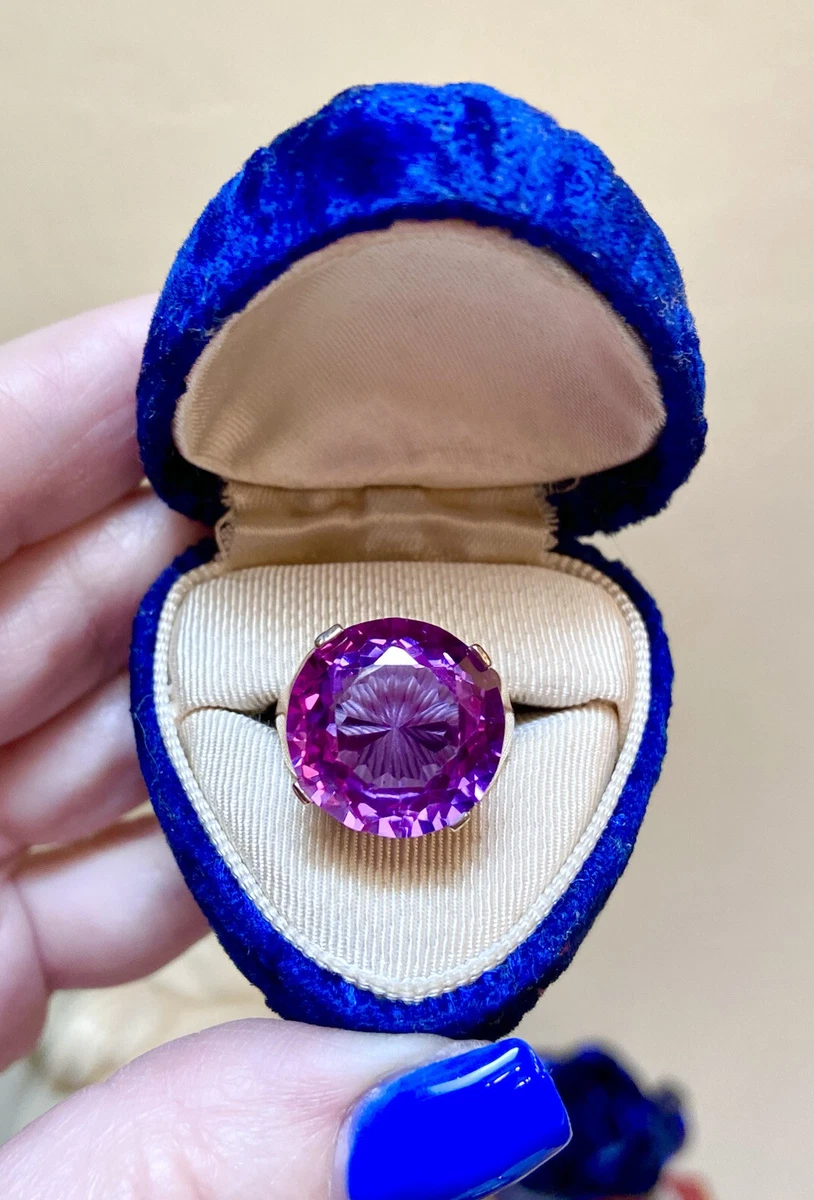 STUNNING Antique 10 Kt. Gold 16 MM Lab Created Purple Sapphire