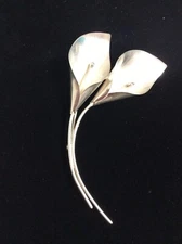 Vintage Sterling Silver Stuart Nye Double Calla Lily Flower Brooch Pin Large