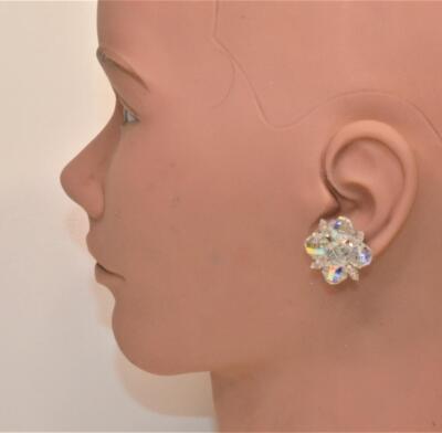 Vintage 50s Gestempelt Laguna Silberfarben Facettiert Polarlicht Ohrstecker