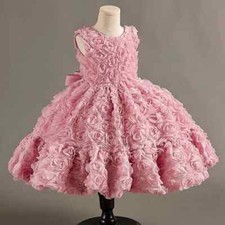 Pink Elegant Birthday Party Dress Kids Girl Luxury Pageant Tulle Evening Gown