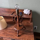 Vintage MCM Mid Century Wood Nautical Ship's Wheel Helm Lamp Turns Light Works — photo 4