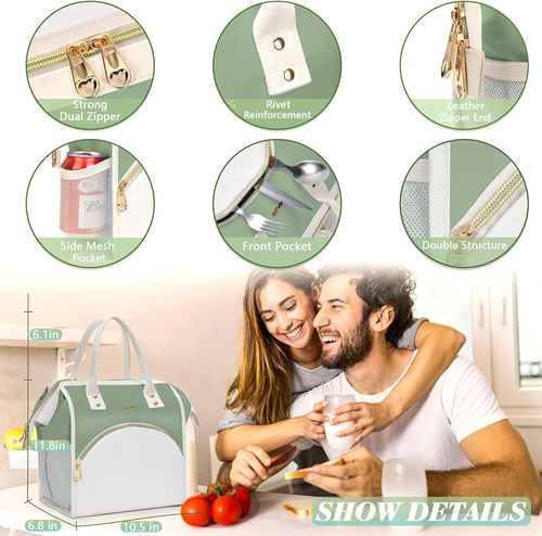 Lunch Bag Women Insulated Lunch Box, Wide-Open Lunch Tote Bag Leak-Proof Cooler - 第 3/12 張圖片