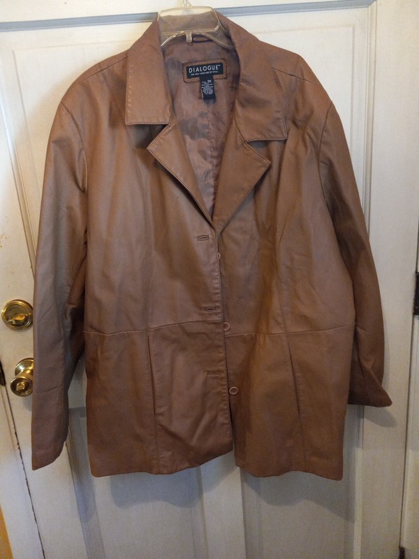 Dialogue Light Brown Leather Button Down Jacket Plus Size 3X
