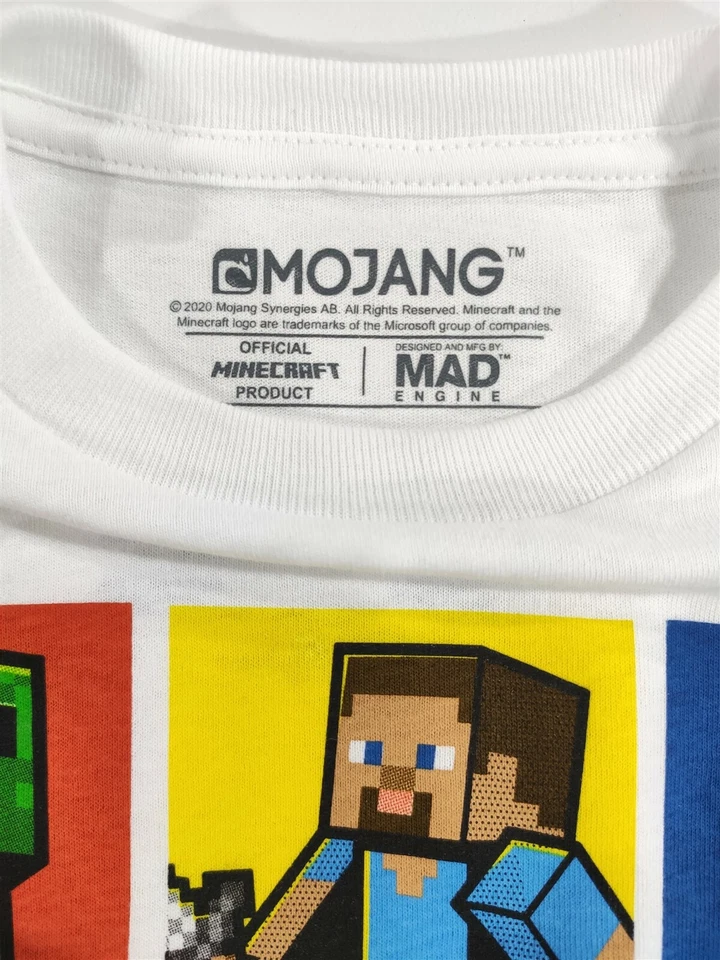 Minecraft Shirt Boys Small 6-7 Steve Alex Skeleton Zombie White Short Sleeve Tee - Image 3 of 3