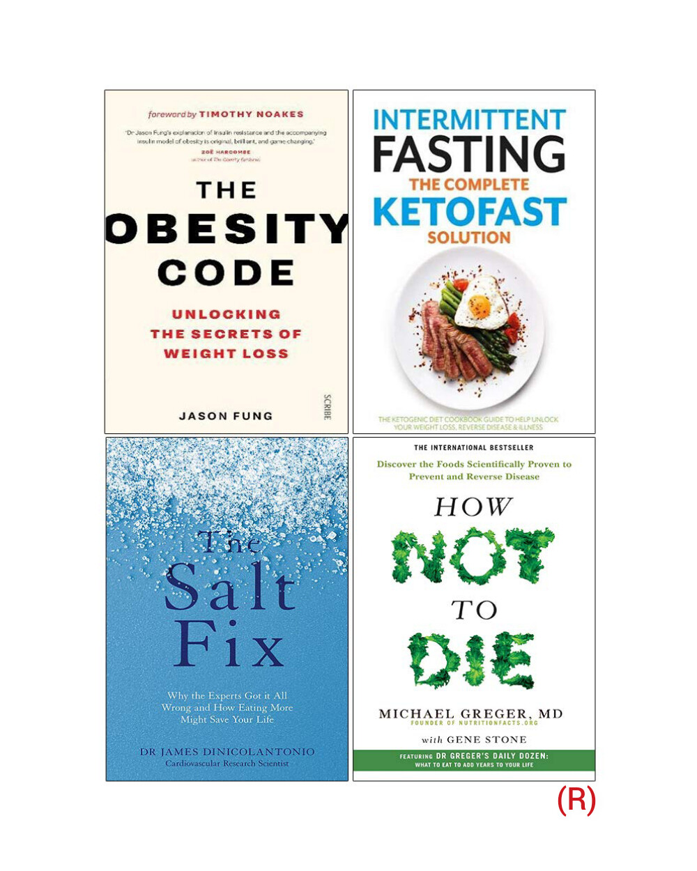 Obesity Code,Intermittent Fasting,Salt Fix,How Not To Die 4 Books Collection Set