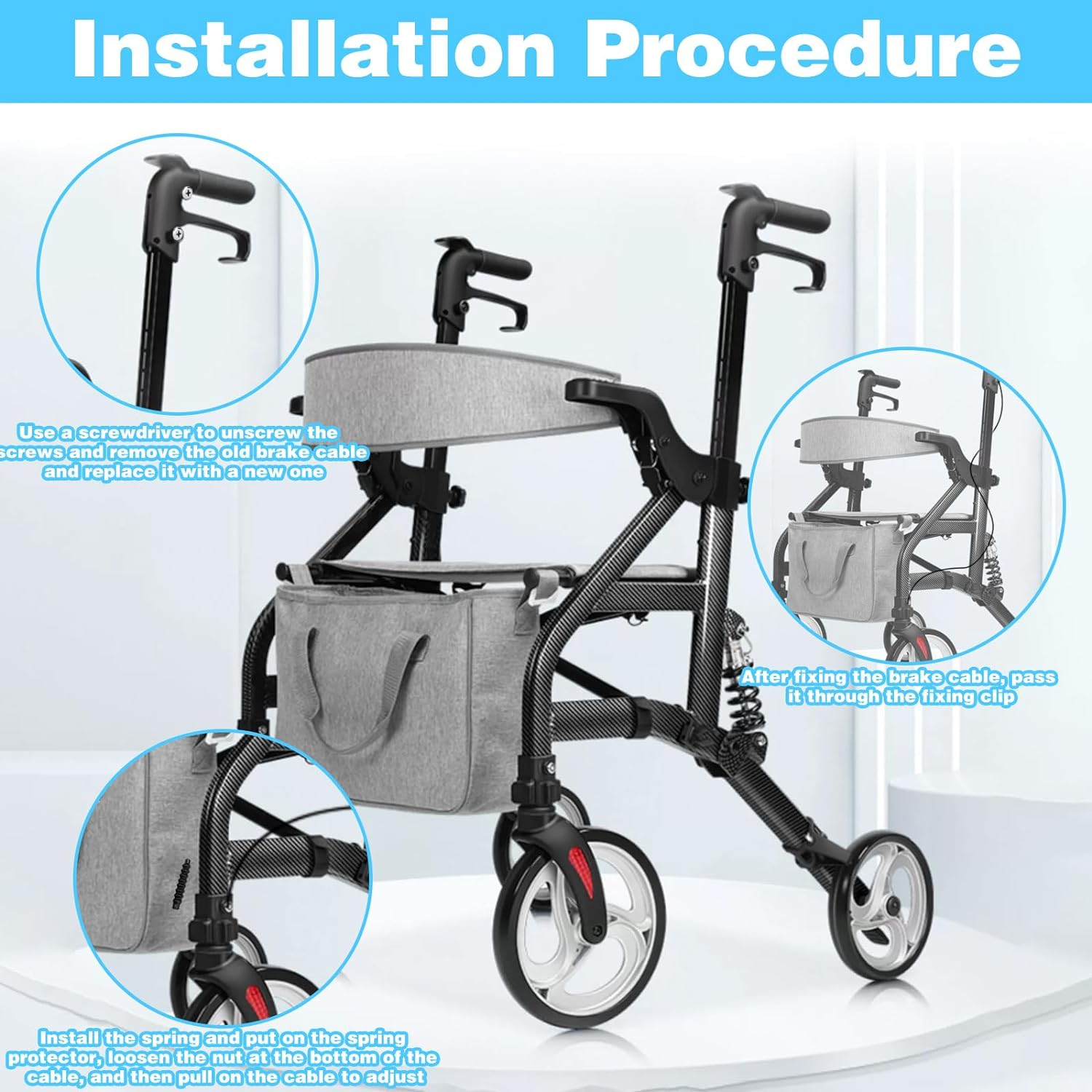 14Pcs Brake Cable Drive Rollator Replacement Parts, Brake Cable Parts