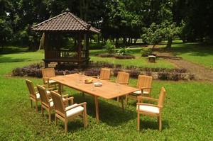DSWV A-Grade Teak 9pc Dining Set 118" Rectangle Table 8 Stacking Arm Chair Patio