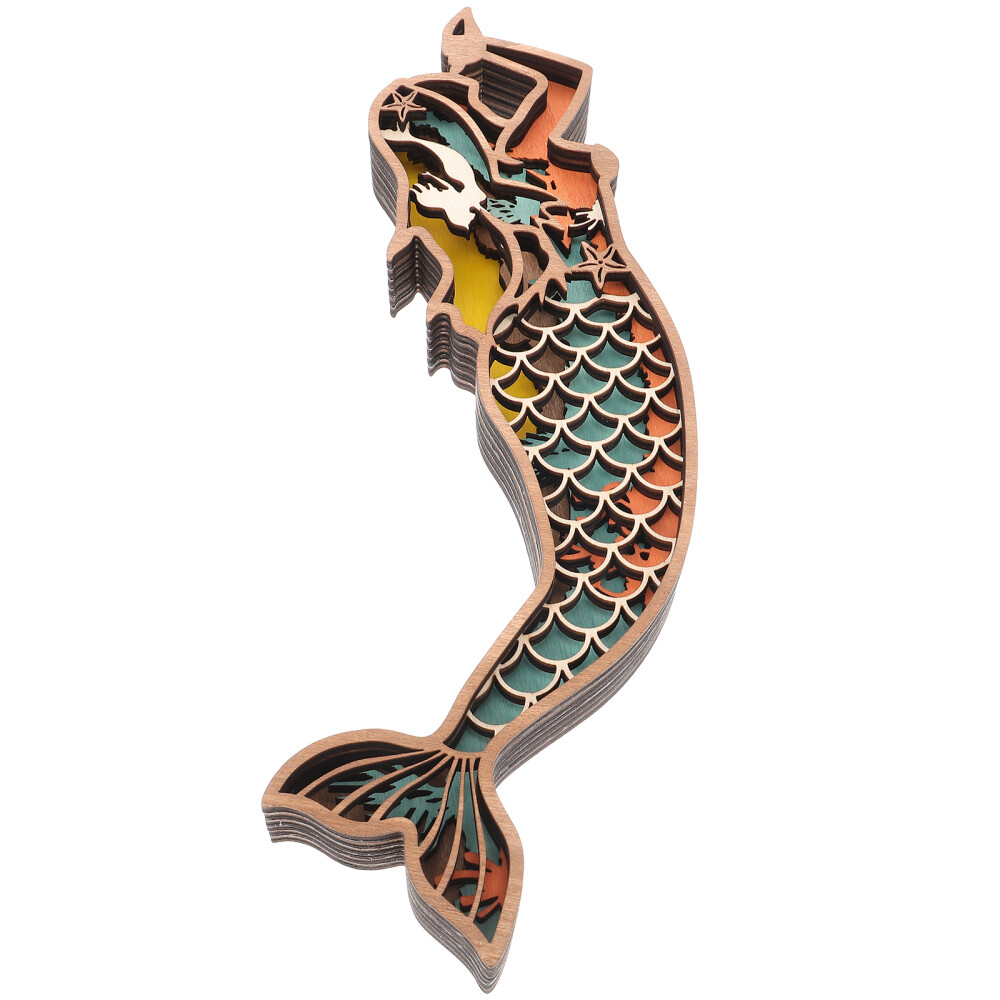 6 D Silhouette Wood Carved Mermaid Statue For Desktop Crafts Carving eBay