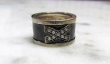 Vintage Sterling Silver Black Enamel Band Ring w/ Clear Stones 8.6g 15-G984