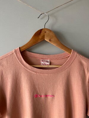 Champion T-Shirt Peach Embroidered Logo Womens Size M Medium Casual Cotton  (37) UK