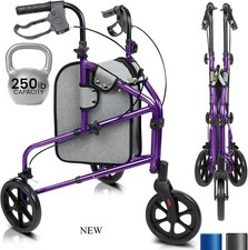 Vive Mobility 3 Wheel Walker - Three Wheeled Rollator for Seniors, Royal Purple