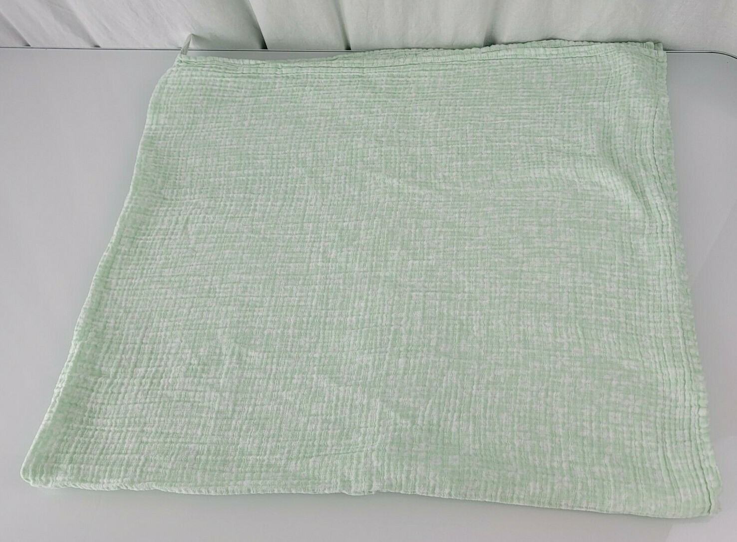 Cloud Island Cotton Muslin Baby Swaddle Blanket Light Mint Green White Floral-image