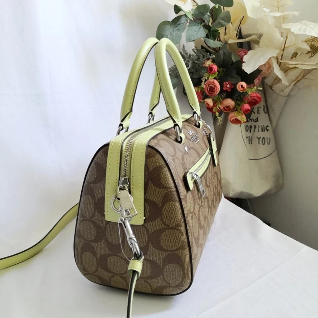 Borsa Coach Rowan nuova con etichette in tela firmata kaki lime pallido 83607 $350