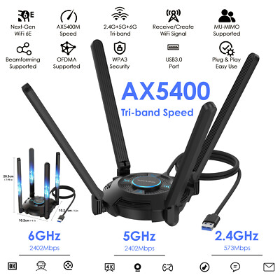 WAVLINK USB WiFi Adapter AX5400 Tri-Band 6E 6GHz Dongle for PC Laptop