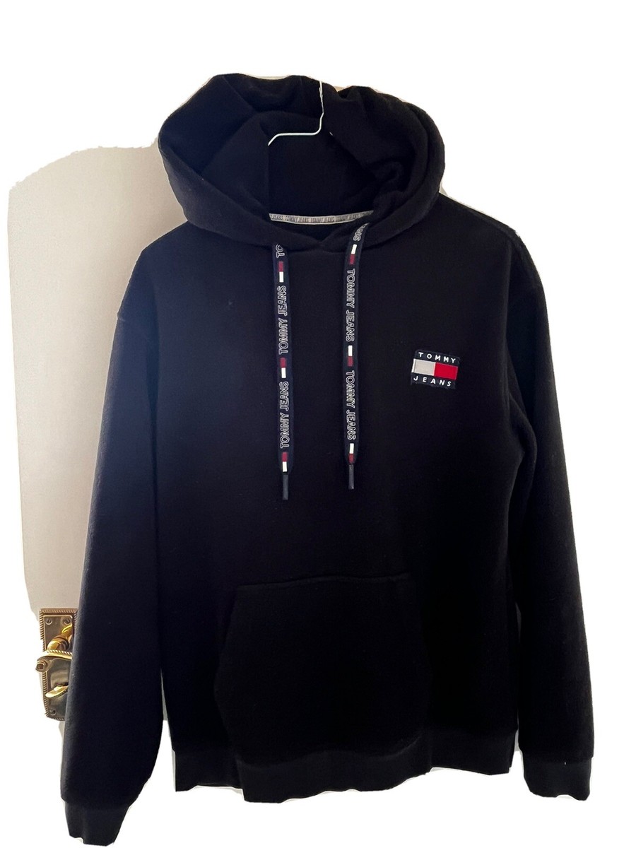 TOMMY JEANS BLACK TJW CENTER BADGE FLEECE HOODIE XS/S UK