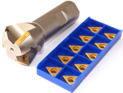 1x 45° Fasenfräser D30-D50mm-Z3-L100 + 10 WSP TCMT16T304-HM P10-P30 Für Stahl