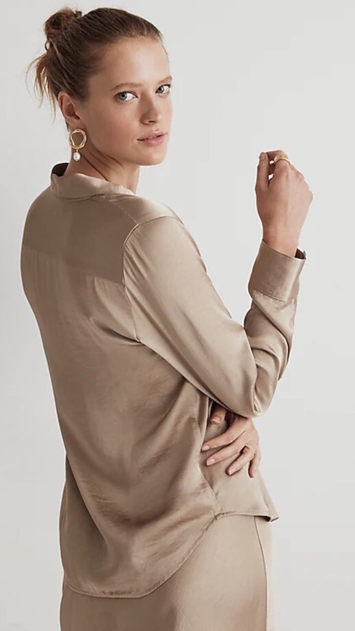 Madewell Blouse Darted Button-Up Shirt in Satin Matchstick 6