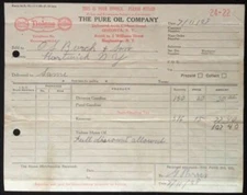 1928 BILLHEAD~THE PURE OIL CO. ONEONTA, NY. DETONEX, PUROL GASOLINE DEALER