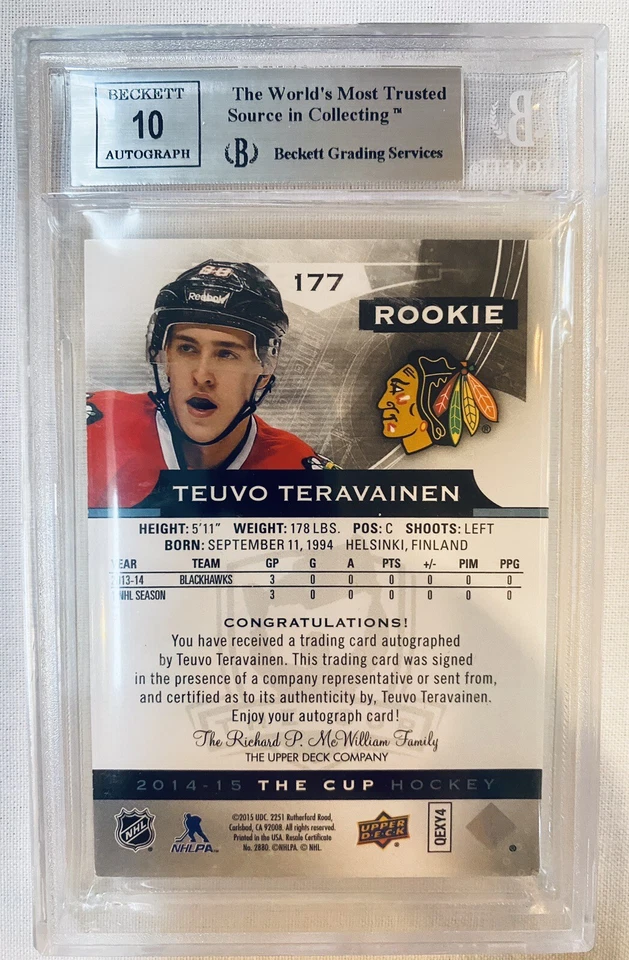 2014-15 The Cup Rookie Auto Teuvo Teravainen Gold /25 BGS 8.5, Auto BGS 10 - Image 2 of 2