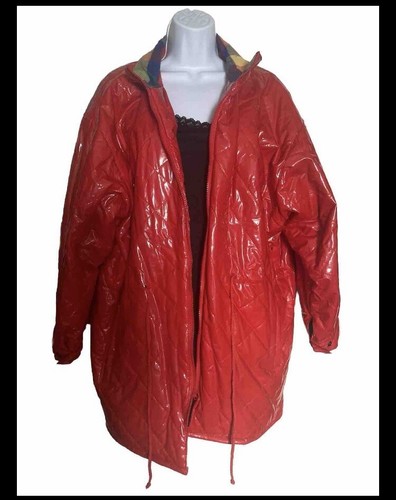 Womens Wipette M Red Vinyl Rain Coat Jacket Shiny - Picture 2 of 15