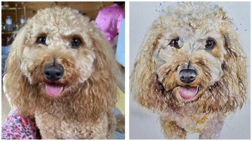 Retrato grande firmado por A2, pintura de perro gato, arte para mascotas, obras de arte originales firmadas - Imagen 6 de 13