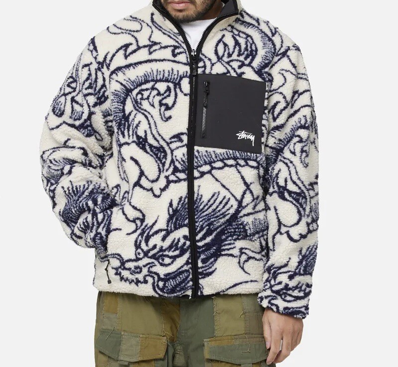 Size M Stussy Dragon White Sherpa Reversible Jacket Free
