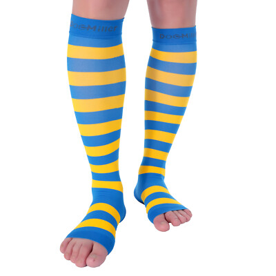 Doc Miller Open Toe Compression Socks 15-20 mmHg Recovery Varicose Veins BLU/YLW