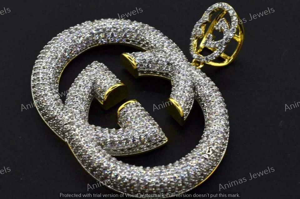 3 克拉圆形切割莫桑石男式定制“GG”名称吊坠 14K 镀黄金 — 第 4/4 张图片