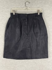 Talbots Petite 100 Irish Linen Pencil Skirt Black Lined Vtg Sz 12P 29 Waist