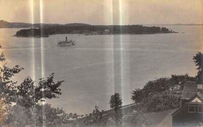BOOTHBAY HARBOR Maine postcard RPPC US USA steamer ferry on lake