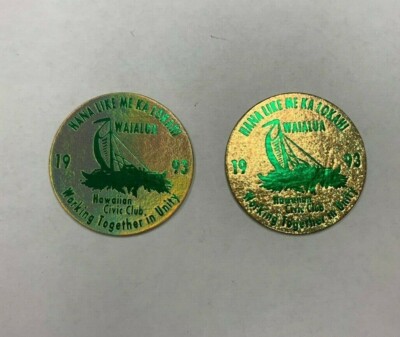 2er Set POGs Slammer  Hawaiian Civic Club   Hana Like Me Ka Lokahi  1993
