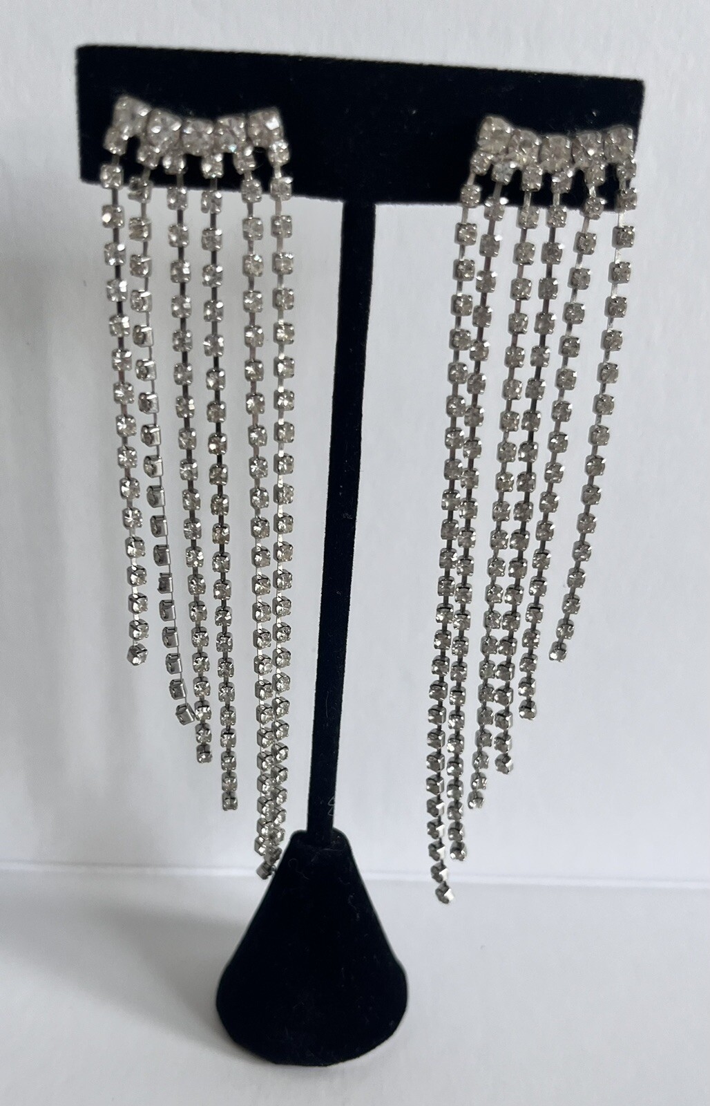 Holiday Silver Waterfall Rhinestone Dangle Earrin… - image 1