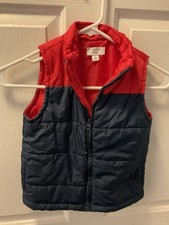 Crown Ivy Kids Puffer Vest Full Front Zip Side Pockets Navy/red Sz S