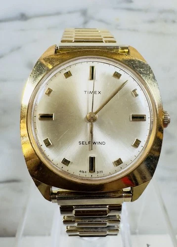 Vintage Men's Timex Self Wind Watch Gold Tone