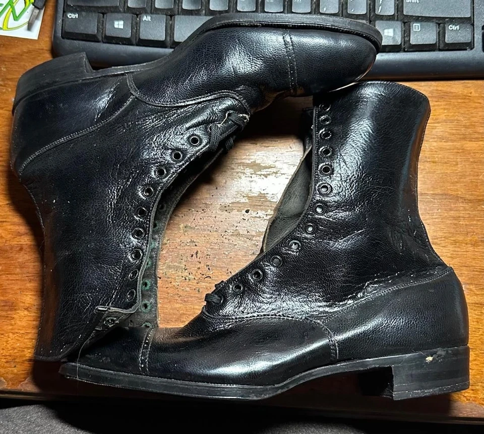 Antique Godman New Old Stock Edwardian Victorian Lace Up Black Button Boots 8 - Image 2 of 4