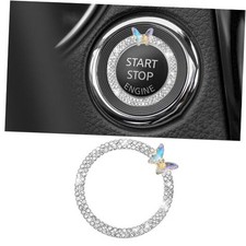 Car Butterfly Bling Ring Emblem, Car Buttons and Knobs Ring, Push to White