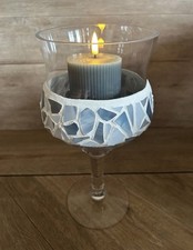 Tolles  großes Glas Mosaik Windlicht auf Fuß/Glaskelch Höhe 31 cm Top Zustand