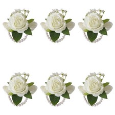 Meldel 6 Pcs Ivory White Rose Wrist Corsage for Wedding, Bride Bridesmaids Co...