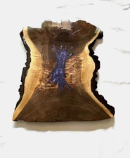 Live Edge Black Walnut Wood Purple Epoxy Artisan Piece, Unique Color Changes
