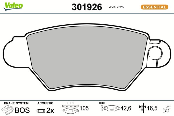 Bremsbelagsatz Scheibenbremse Essential Valeo 301926 FüR Cc T98 Opel Corsa Astra-image