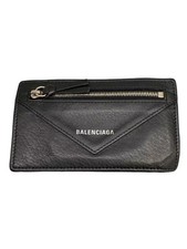 BALENCIAGA Coin and Card Case, Leather, Black, Solid Color, Men's