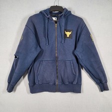 Under Armour Project Rock Hoodie Men's L Blue Full Zip Sweatshirt Bull Logo