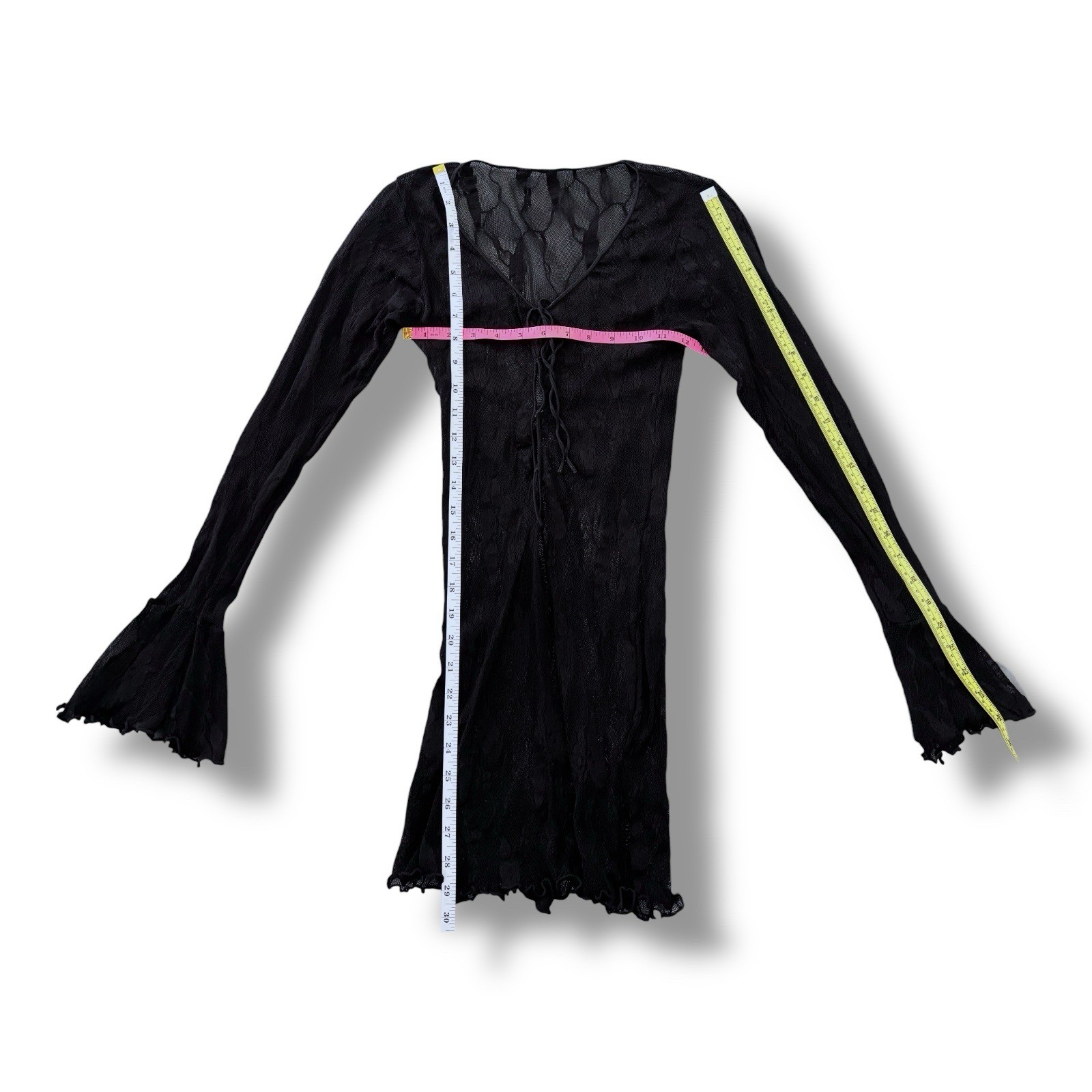 Vtg 90s Hot Topic Lace Blouse Top Womens S Black Y2K Cut Outs Stretch 00s