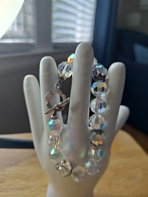 Vintage Aurora Borealis Kristall Perlen Armband in Sterlingsilber Knebelverschluss