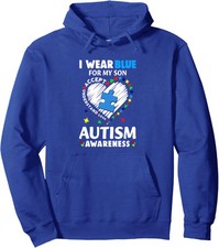 Heart I Wear Blue For My Son Autism Awareness Month Unisex Hooded Sweatshirt