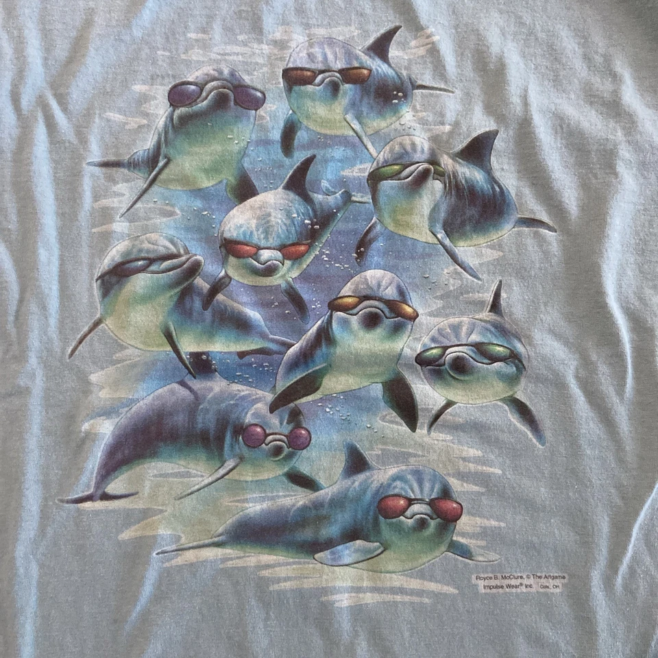 Vintage Royce B McClure "Mod Squad" Funny Dolphins Glasses Frutiger aero Shirt M - Image 2 of 4