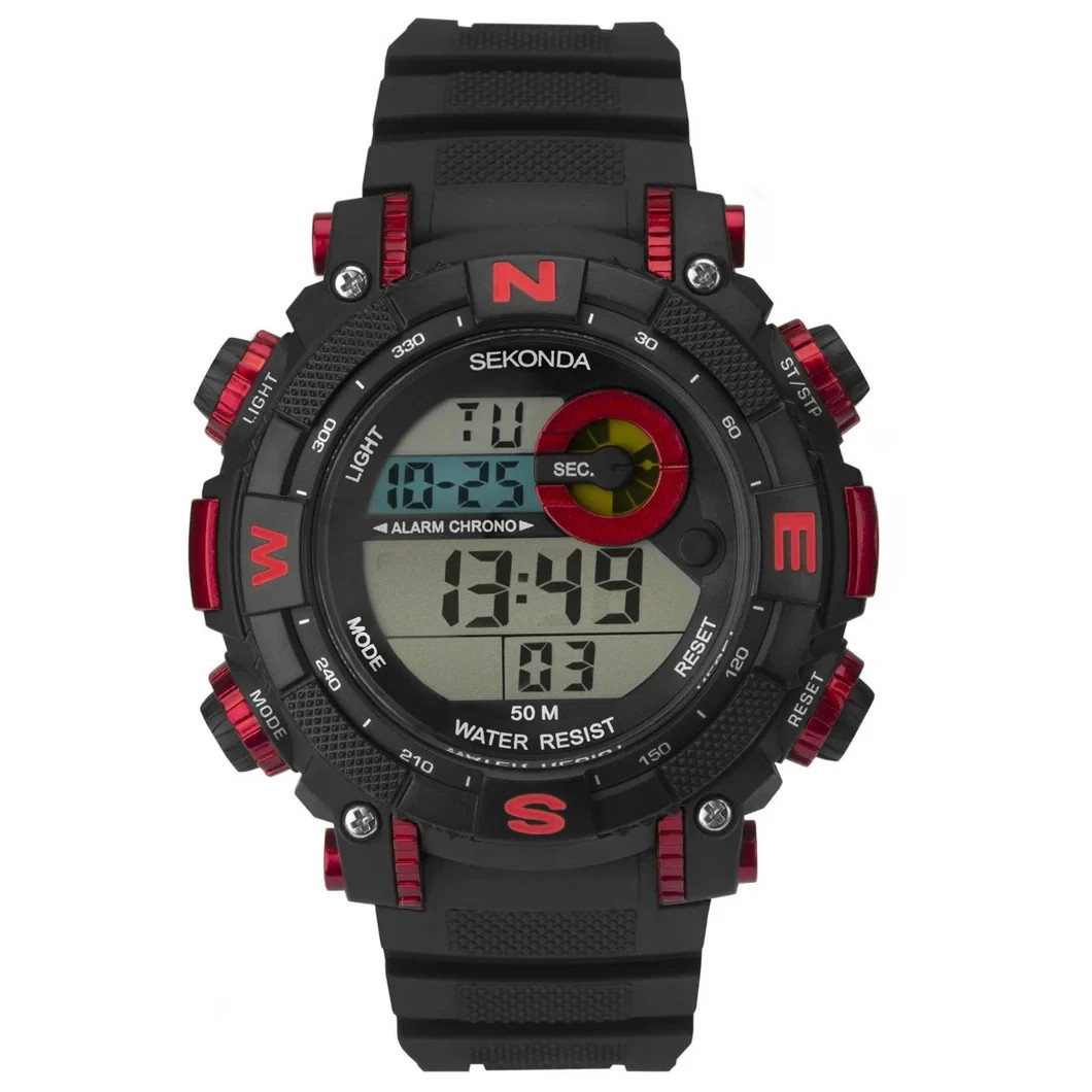 Mens New Sekonda Digital Chrono Alarm EL Light 50m W/Proof Watch 1525 Rp £49.99