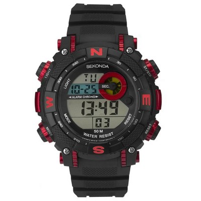 Herren Neu Sekonda Digital Chrono Alarm EL Light 50m mit Proof Uhr 1525 UVP £49,99