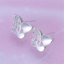 925 Sterling Silver Tarnish-Resist Butterfly 2-tone Crystal Stud Earrings R884